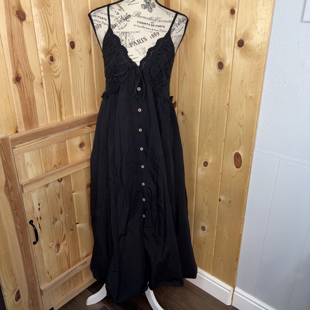 Miss Selfridge Black Eyelet Festival Whimsigoth Midi Dress Goth Size 8 Cotton